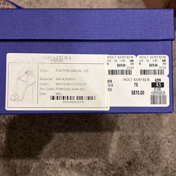 BNIB Aquazzura Pom Pom sandals multicolour white leather strap heels sandals - Picture 7 of 7